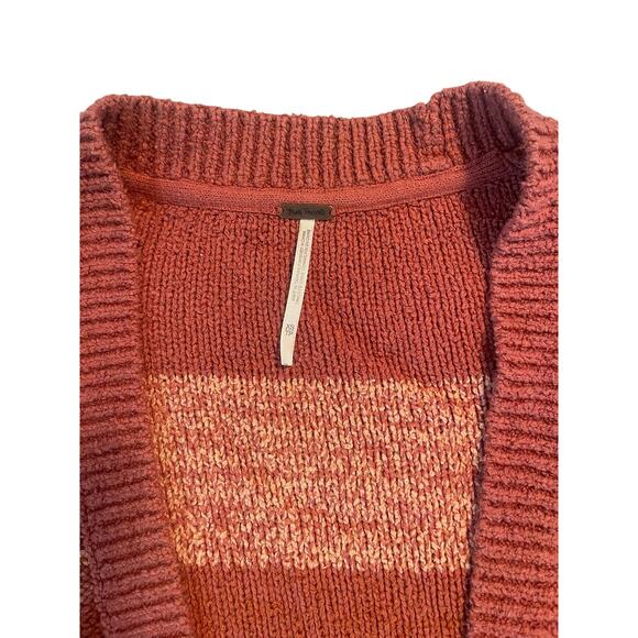 Free People Southport Beach Coral Orange Striped Cardigan Sweater Women's XS - Picture 3 of 9